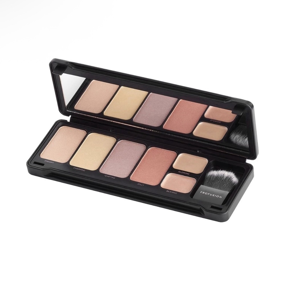 Profusion Cosmetics 6 Shade Highlight Palette & Brush in Case Powder & Cream New